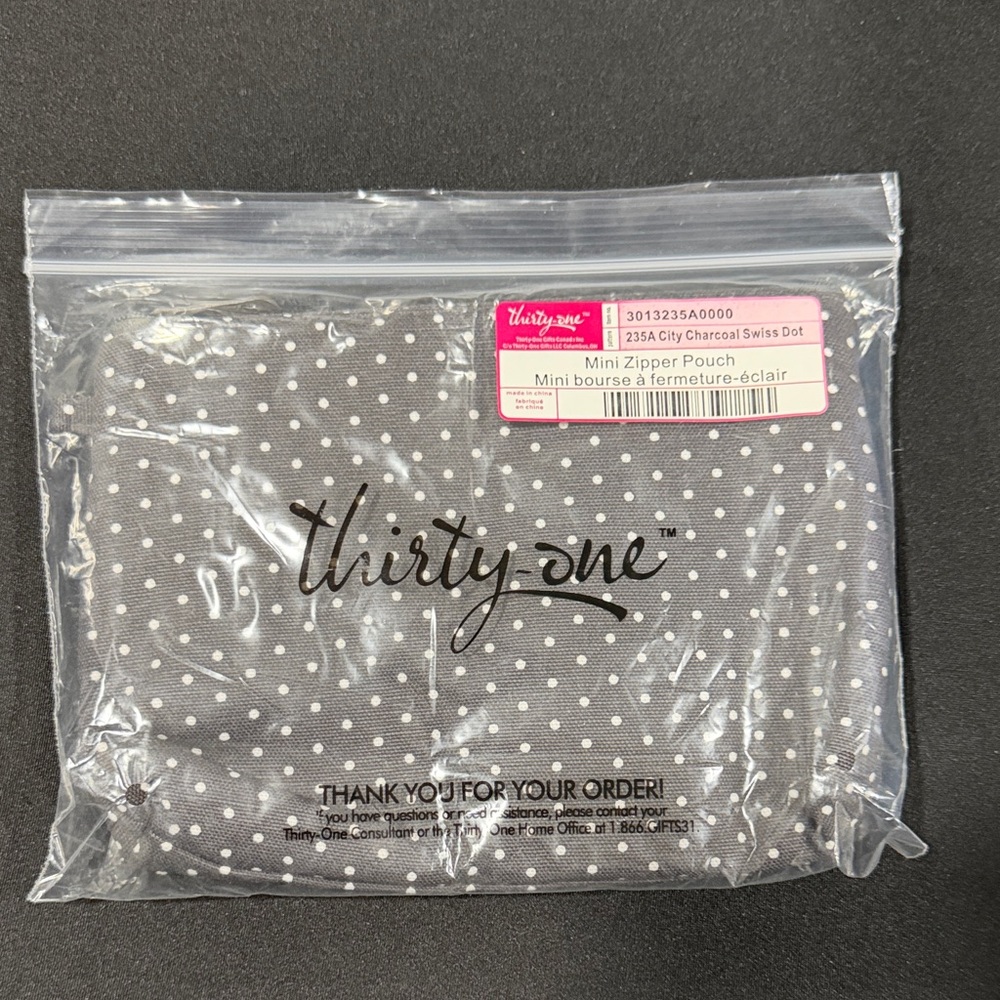 Thirty-One Charcoal Polka Dot Zipper Pouch